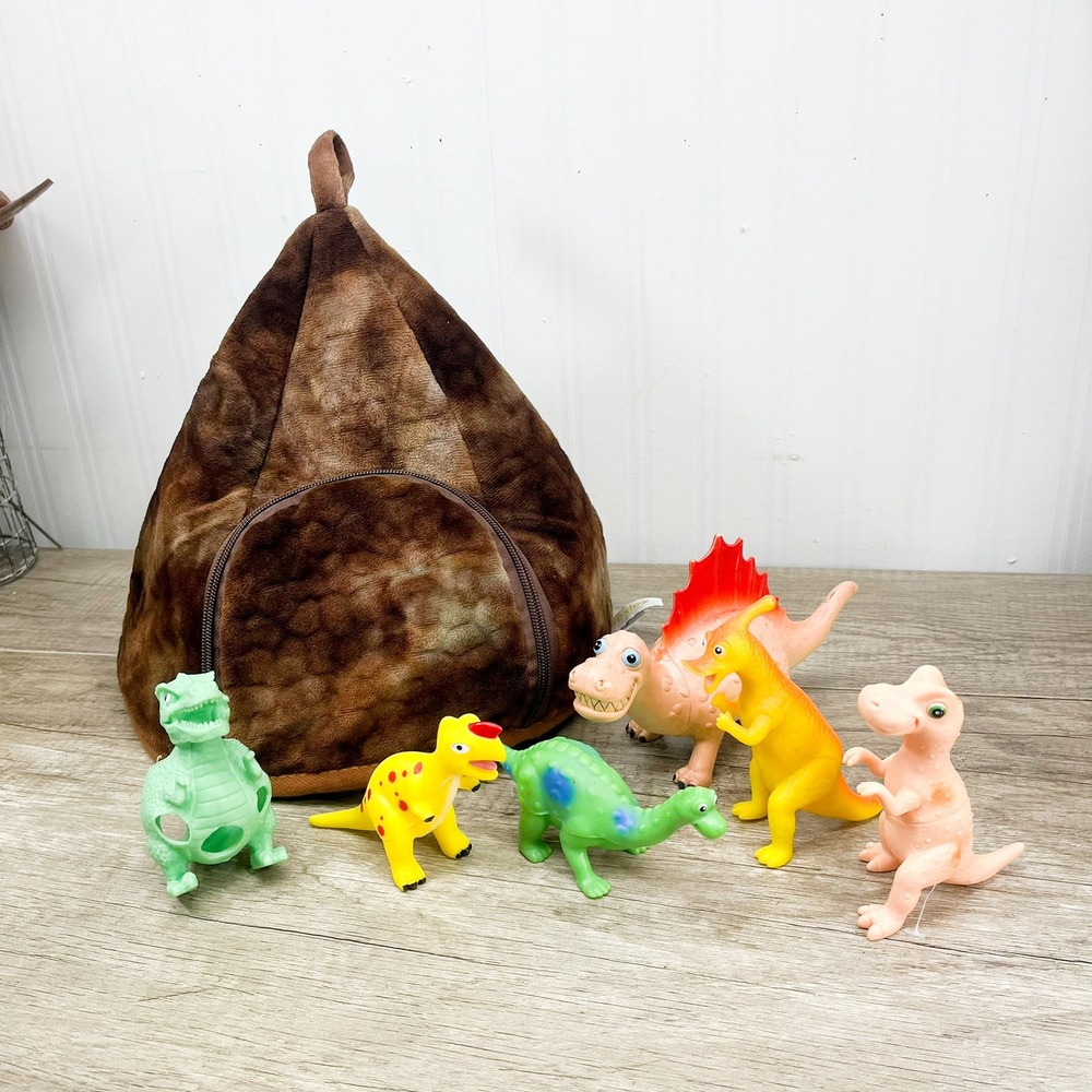 Prextex Dinosaur Volcano House Carrier with 5 Plastic Dinosaur Figures Set